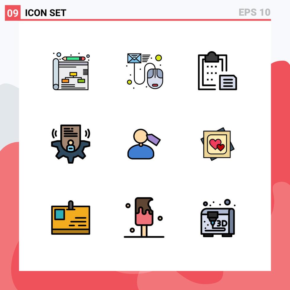 grupp av 9 fylld linje platt färger tecken och symboler för märka profil Urklipp användare klistra redigerbar vektor design element