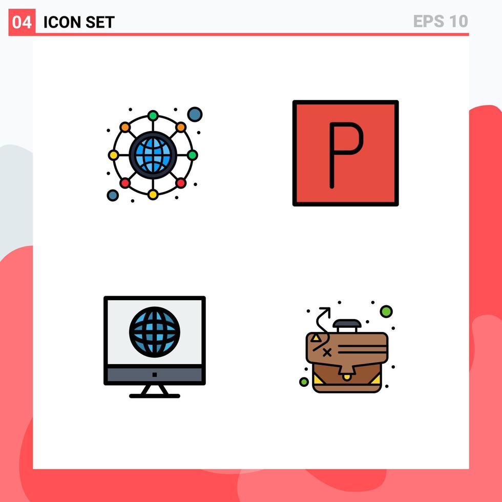 piktogram uppsättning av 4 enkel fylld linje platt färger av förbindelse webb parkera kommunikation strategi redigerbar vektor design element