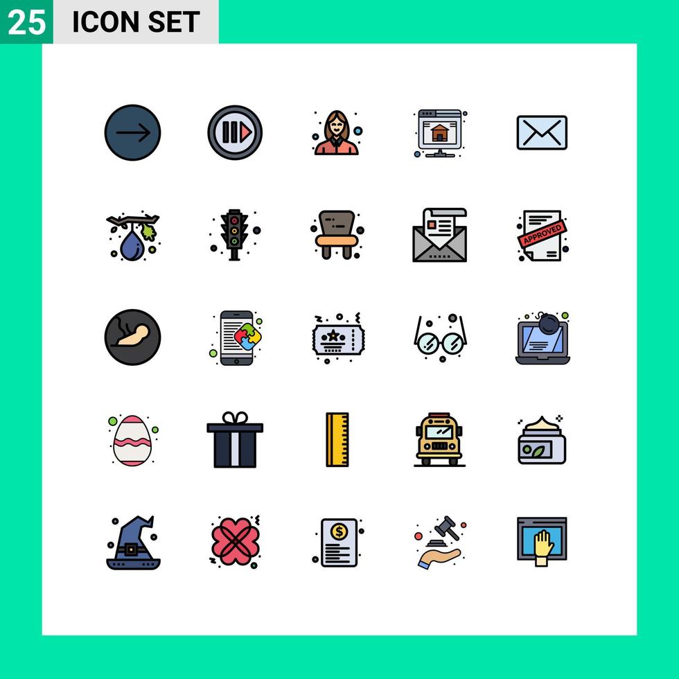 användare gränssnitt packa av 25 grundläggande fylld linje platt färger av meddelande e-post kvinna server databas redigerbar vektor design element