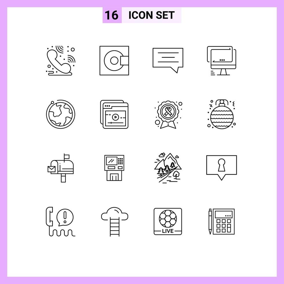 Gruppe von 16 umreißt Zeichen und Symbole für Welt-PC-Blase imac-Monitor editierbare Vektordesign-Elemente vektor