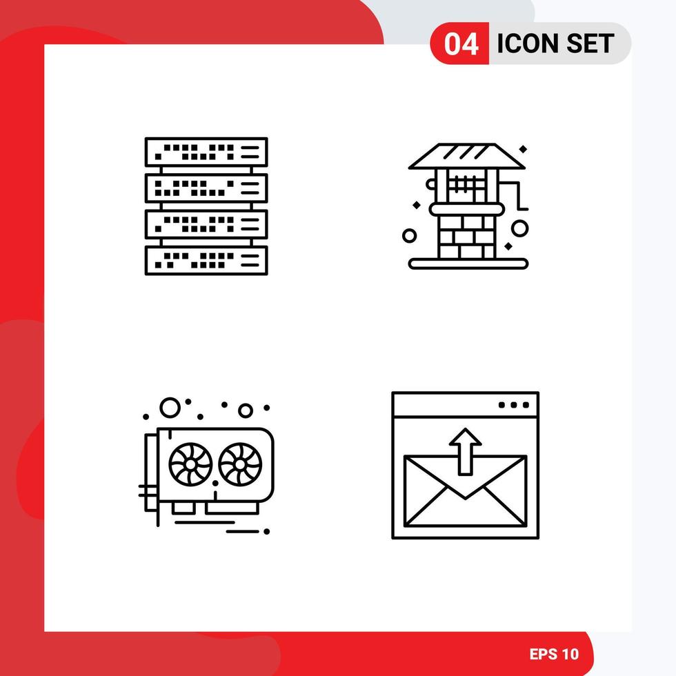 4 kreative Symbole moderne Zeichen und Symbole von Computer-Hardware-Servern, die Videokarten bearbeitbare Vektordesign-Elemente bewirtschaften vektor