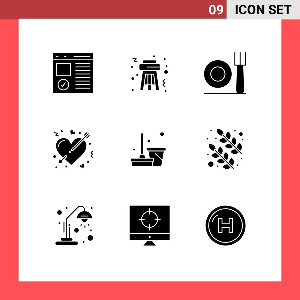 9 användare gränssnitt fast glyf packa av modern tecken och symboler av rena äktenskap gaffel kärlek cupid redigerbar vektor design element
