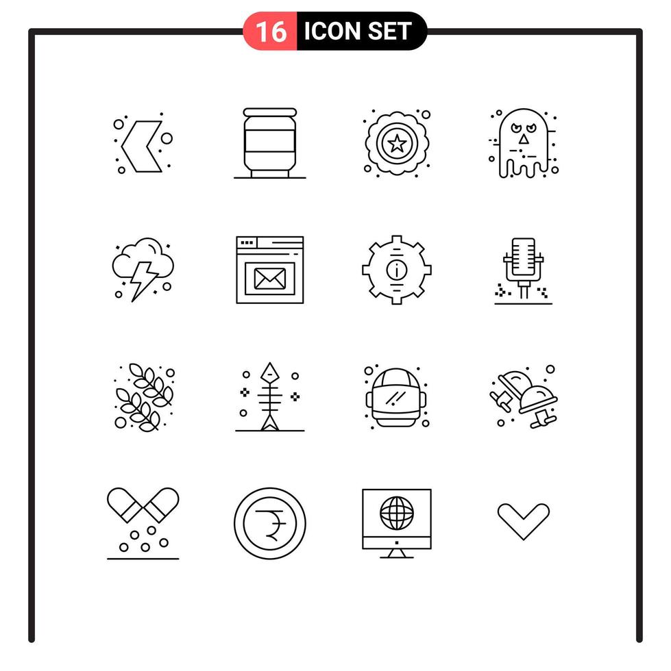 Stock Vector Icon Pack mit 16 Linienzeichen und Symbolen für gruselige Premium-Halloween-Gesicht editierbare Vektordesign-Elemente