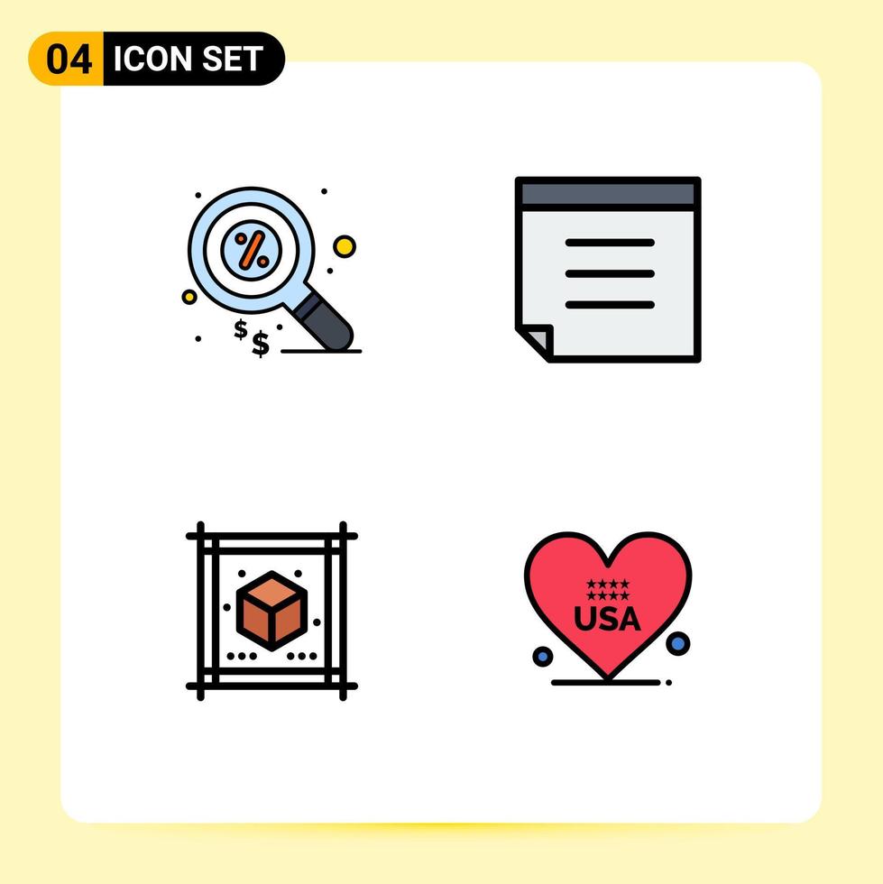 Stock Vector Icon Pack mit 4 Zeilenzeichen und Symbolen für Duty Sheet Money Cube Love editierbare Vektordesign-Elemente