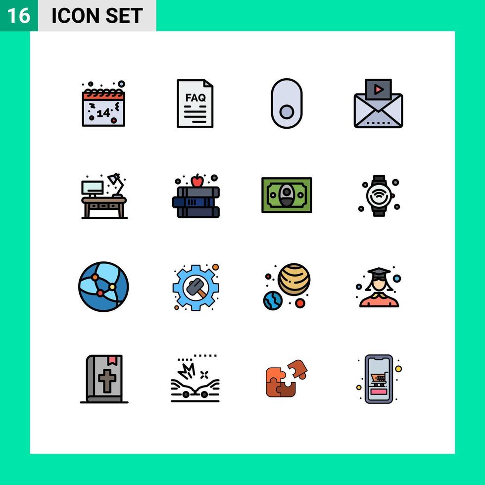 16 universell platt Färg fylld linje tecken symboler av levande video Stöd media meddelande redigerbar kreativ vektor design element