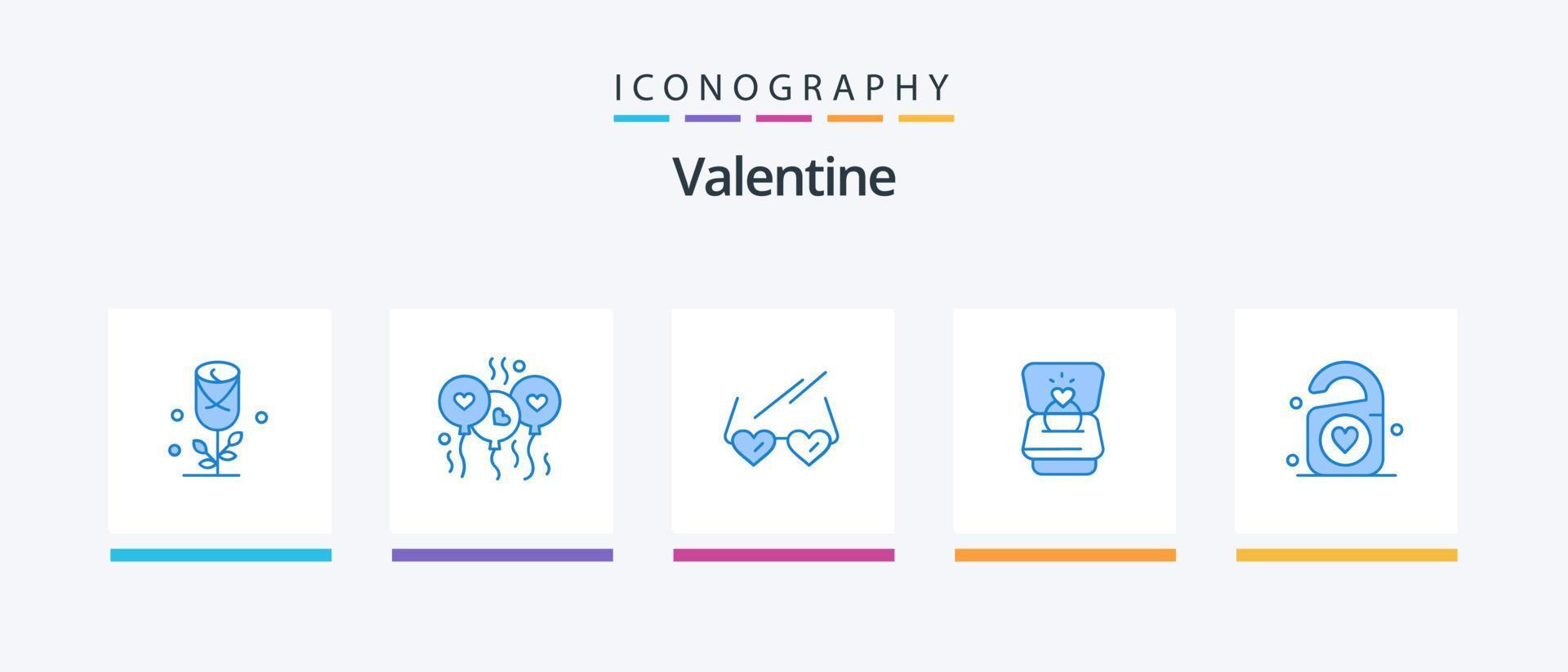 valentine blå 5 ikon packa Inklusive kärlek. bröllop. glasögon. hjärta. ringa. kreativ ikoner design vektor