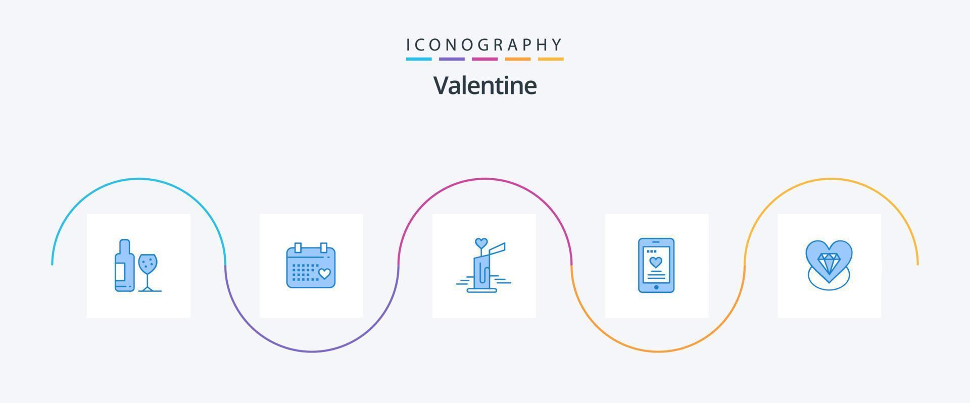 valentine blå 5 ikon packa Inklusive kärlek. bröllop. ljus. telefon. cell vektor