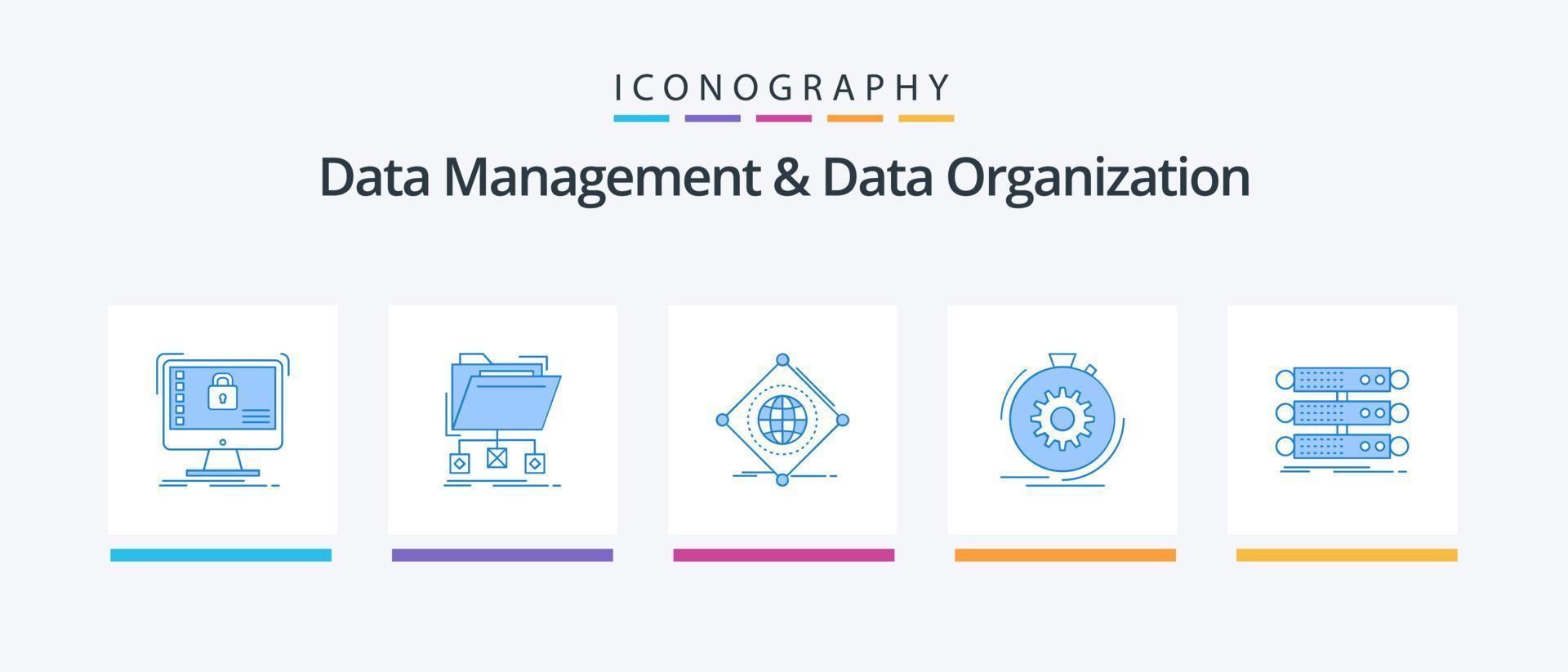 data förvaltning och data organisation blå 5 ikon packa Inklusive prestanda. handling. mapp. global. saker. kreativ ikoner design vektor