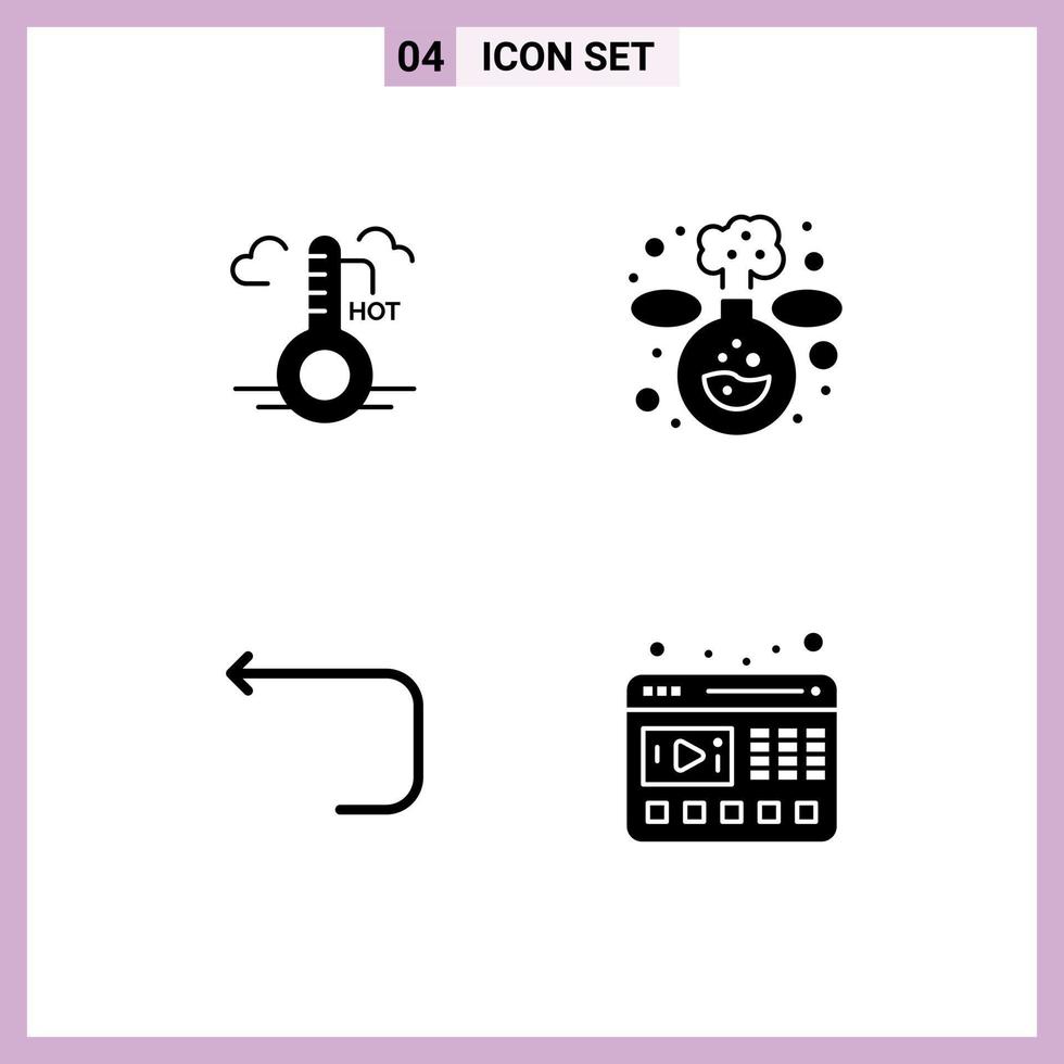 4 solides Glyphenpaket der Benutzeroberfläche mit modernen Zeichen und Symbolen der Temperaturschleifenpfeilaktualisierung bearbeitbare Vektordesignelemente des Laborspielers vektor