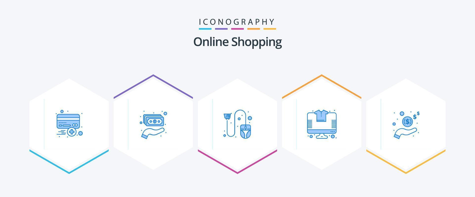 Online-Shopping 25 blaue Icon-Packs inklusive Store. online. Geld. Maus vektor