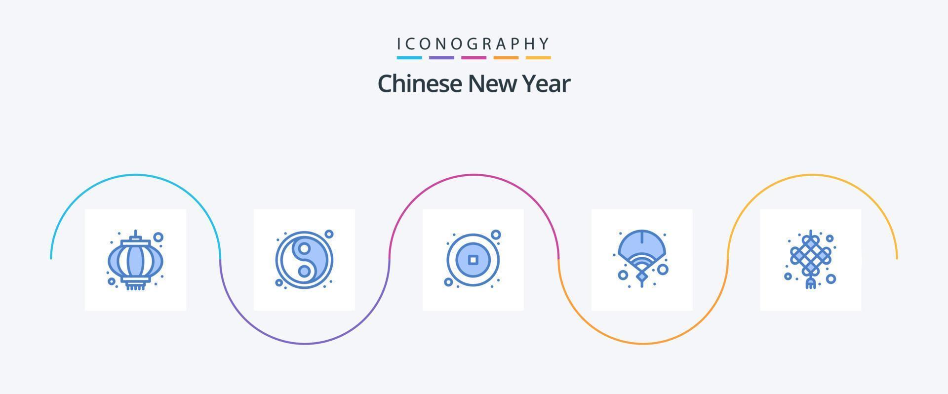 chinesisches neues jahr blau 5 icon pack inklusive feier. neu. Yin-Yang. Fan. Jahr vektor