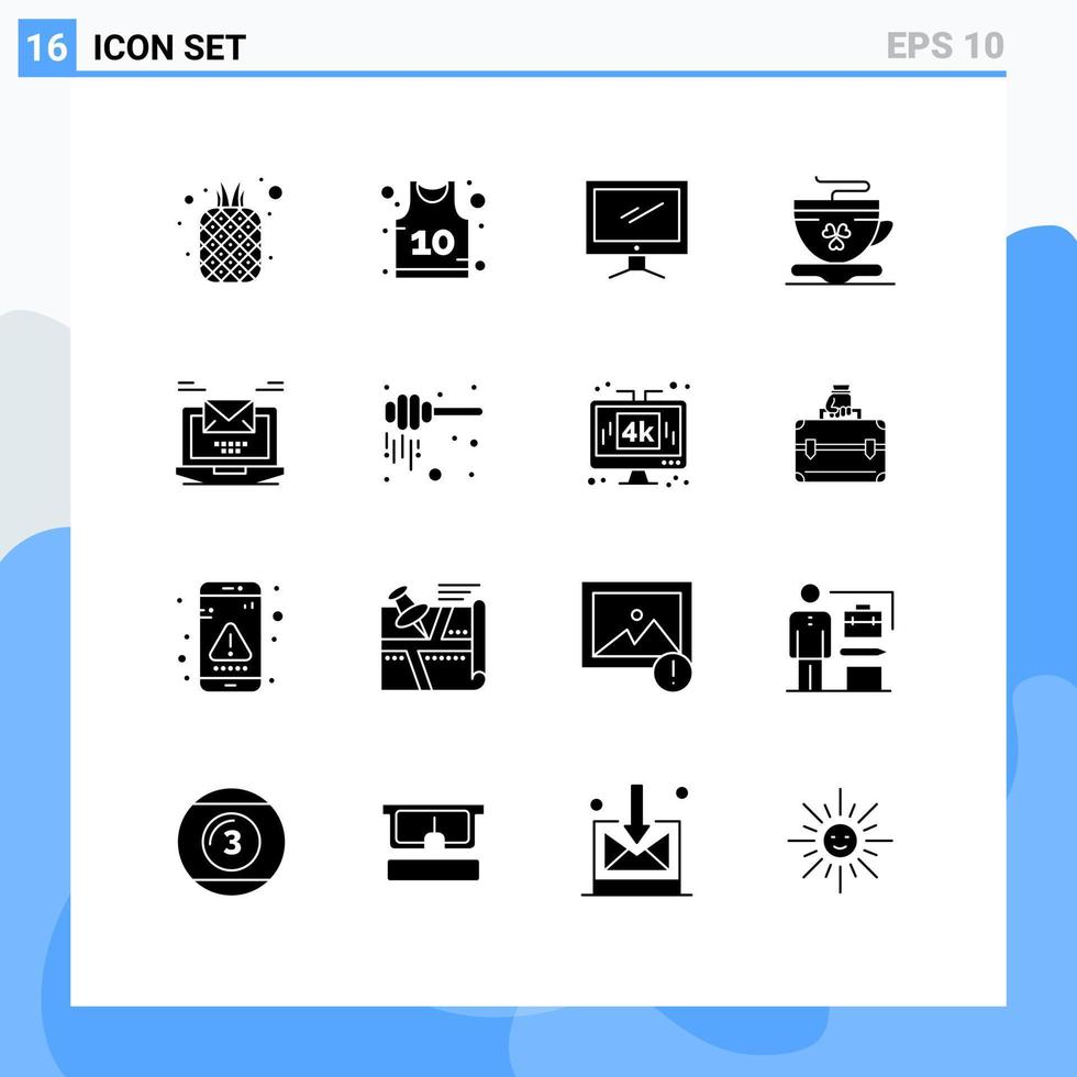 uppsättning av 16 vektor fast glyfer på rutnät för dator kopp dator kaffe pc redigerbar vektor design element