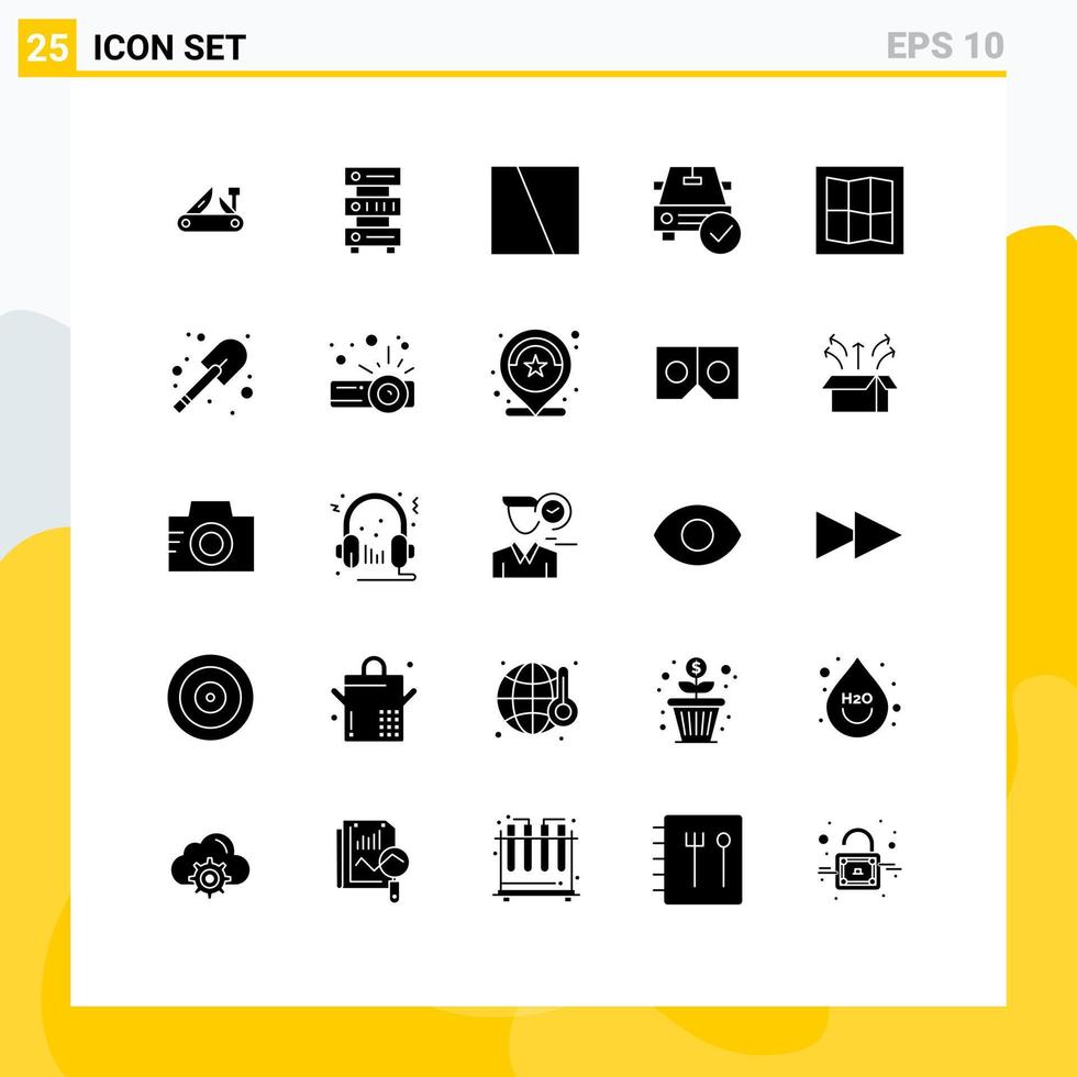 modern uppsättning av 25 fast glyfer pictograph av Gjort kontrollerade server bil gränssnitt redigerbar vektor design element
