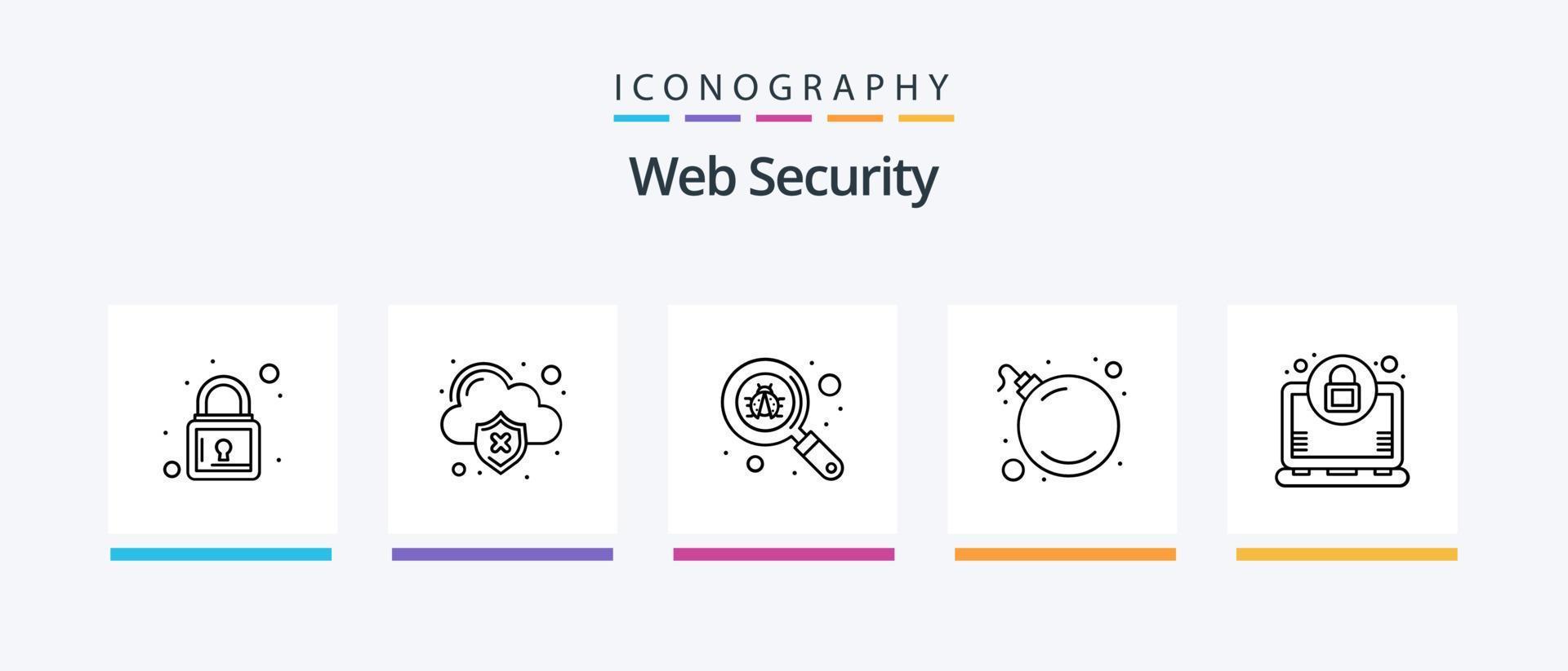 Web Security Line 5 Icon Pack inklusive . Feuer. Schutz. Datei. Unterstützung. kreatives Symboldesign vektor