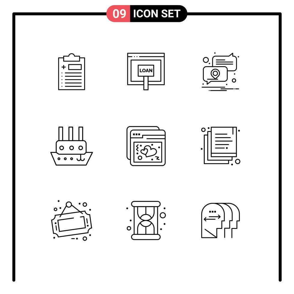 9 kreativ ikoner modern tecken och symboler av internet ångare uppkopplad ångbåt Platshållare redigerbar vektor design element