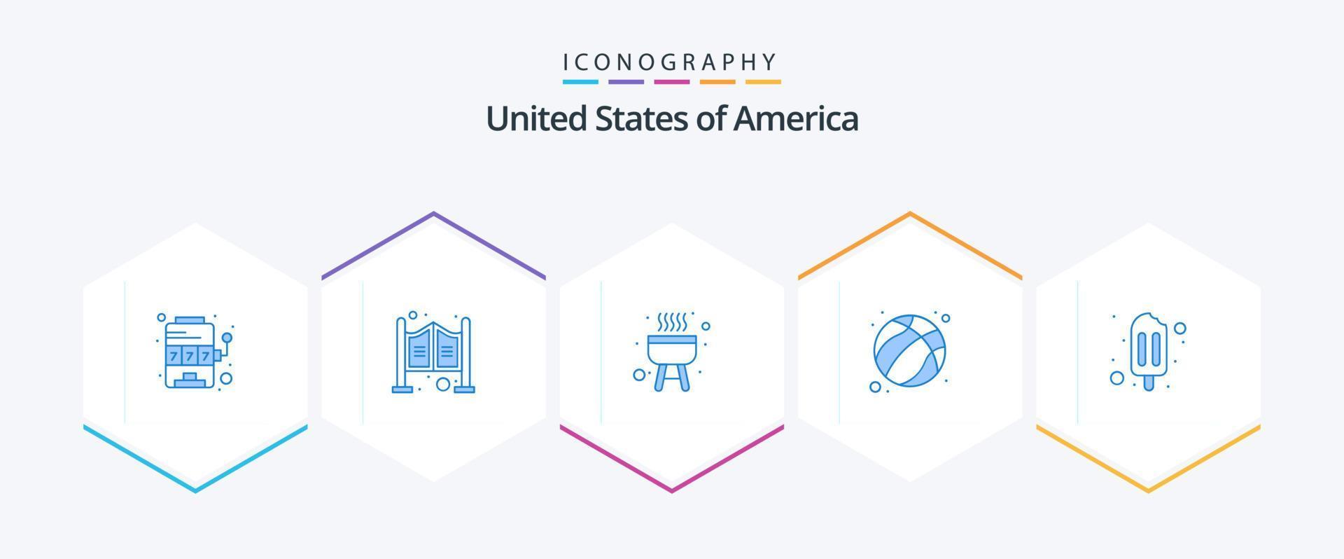 USA 25 blå ikon packa Inklusive grädde. is grädde. utegrill. usa. boll vektor