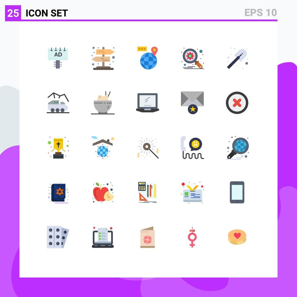 modern uppsättning av 25 platt färger pictograph av utforskning brandman Karta konstruktion optimering redigerbar vektor design element
