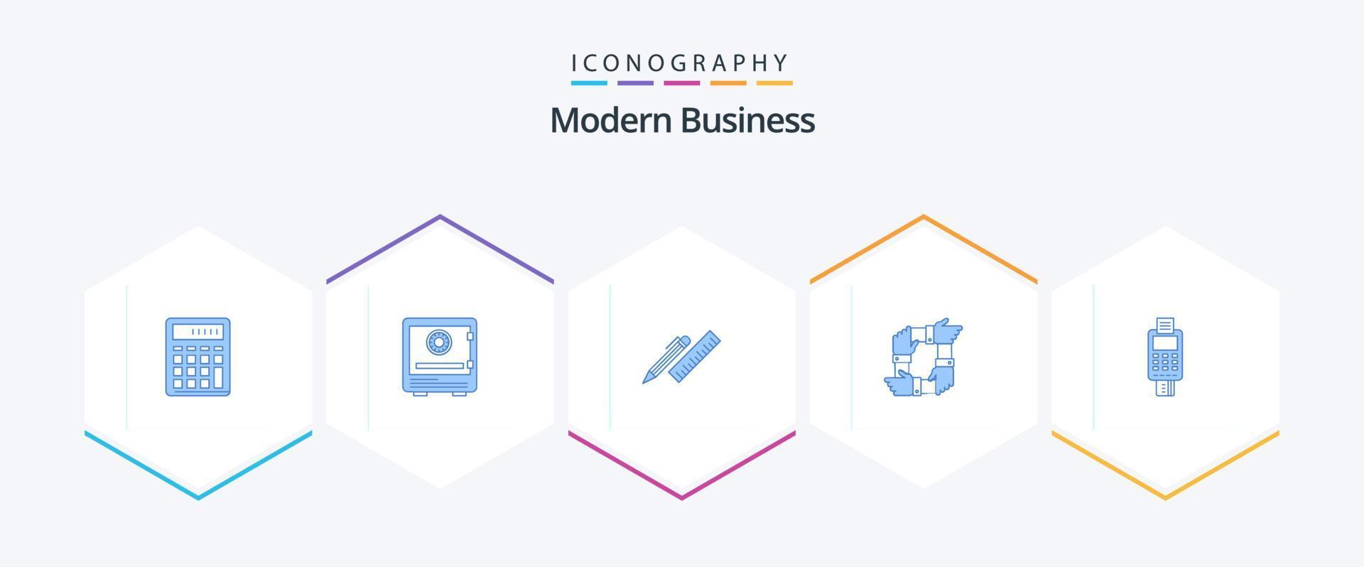 Modern Business 25 Blue Icon Pack inklusive Lineal. Veranstalter. Kaution. Schreibtisch. Sicherheit vektor