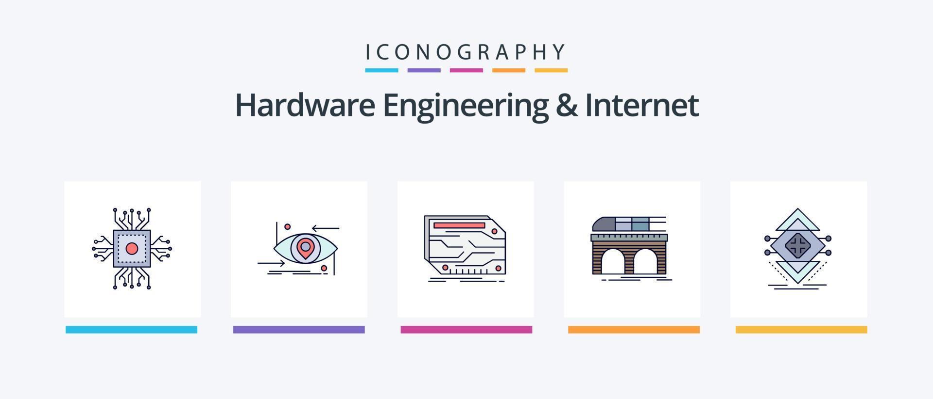 Hardware-Engineering und Internetleitung gefüllt 5 Icon Pack inklusive Internet. iot. Wissenschaft. Verkehr. Überwachung. kreatives Symboldesign vektor