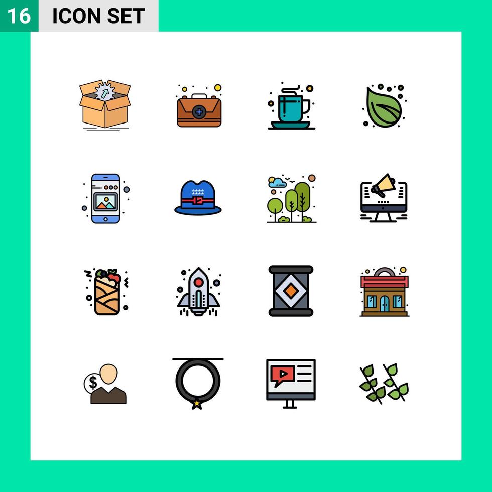 Stock Vector Icon Pack mit 16 Zeilenzeichen und Symbolen für die Galerie Nature Kit Blatttee editierbare kreative Vektordesign-Elemente