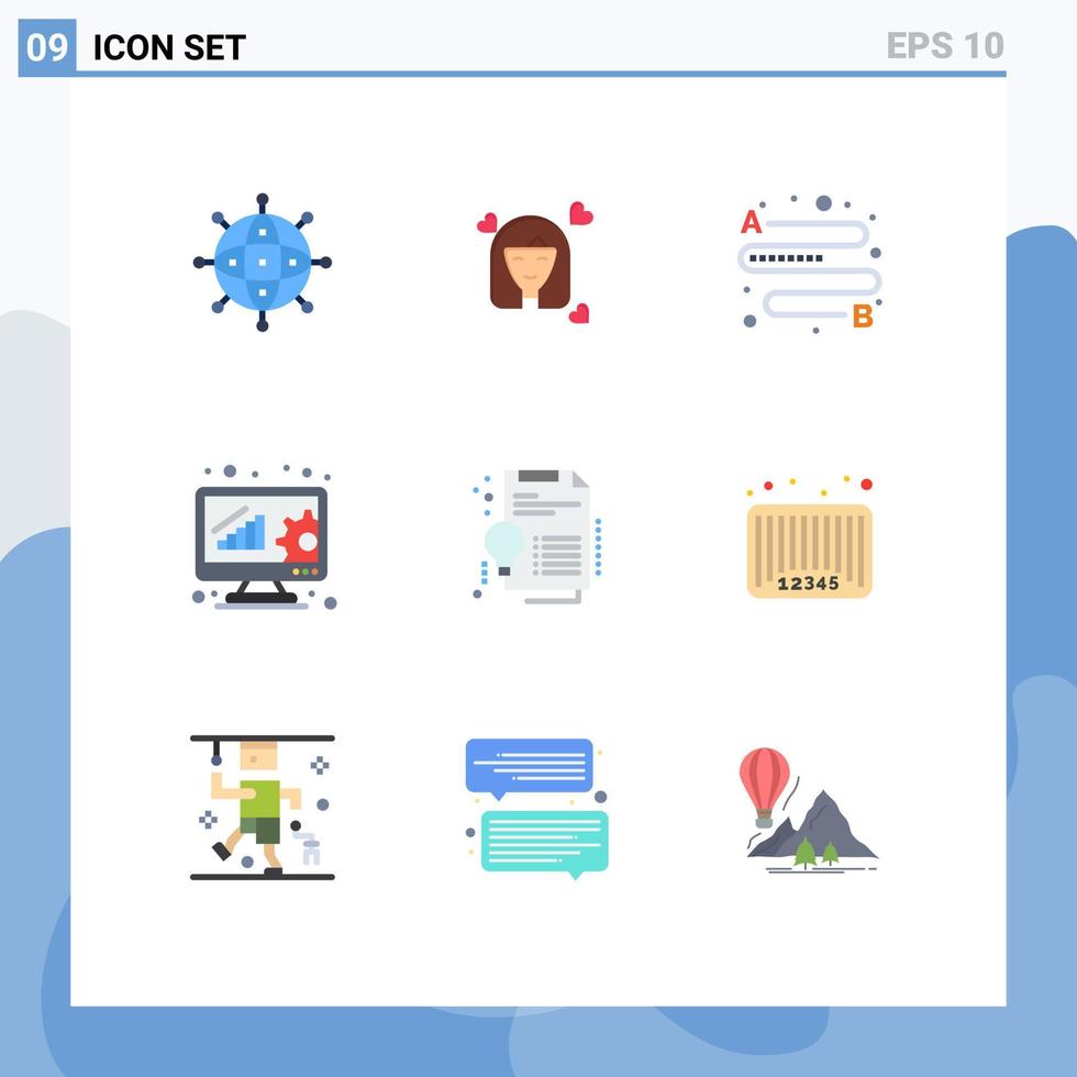 piktogrammsatz von 9 einfachen flachen farben von zertifikatdatenverwaltung avatar datenanalyse platzieren editierbare vektordesignelemente vektor