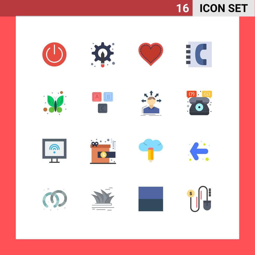 flaches Farbpaket mit 16 universellen Symbolen für den Kontaktbuch-Tool-Bericht wie ein bearbeitbares Paket kreativer Vektordesign-Elemente vektor