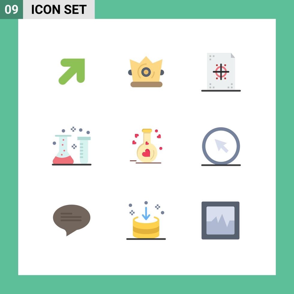 Stock Vector Icon Pack mit 9 Zeilenzeichen und Symbolen für Kolben-Chemielabor-Design Chemische Industrie Säure editierbare Vektordesign-Elemente