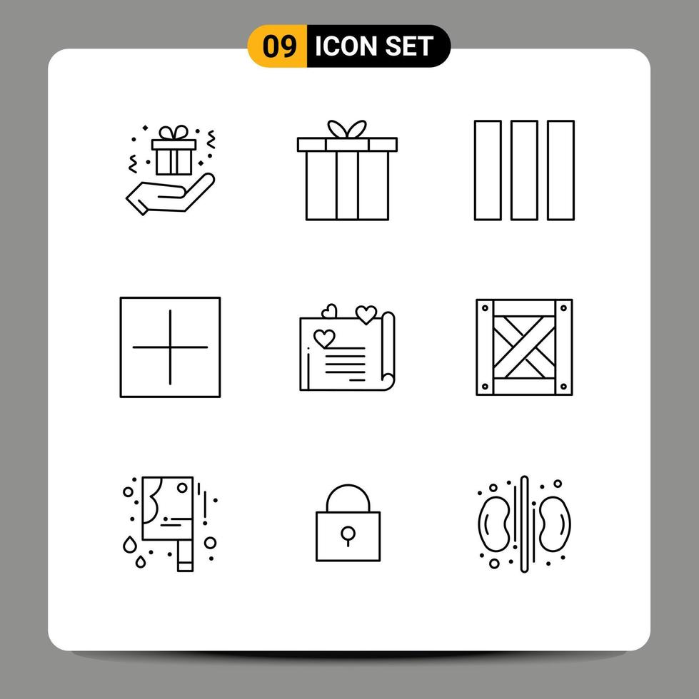 stock vektor ikon packa av 9 linje tecken och symboler för kärlek bröllop kort layout kärlek brev öppen redigerbar vektor design element