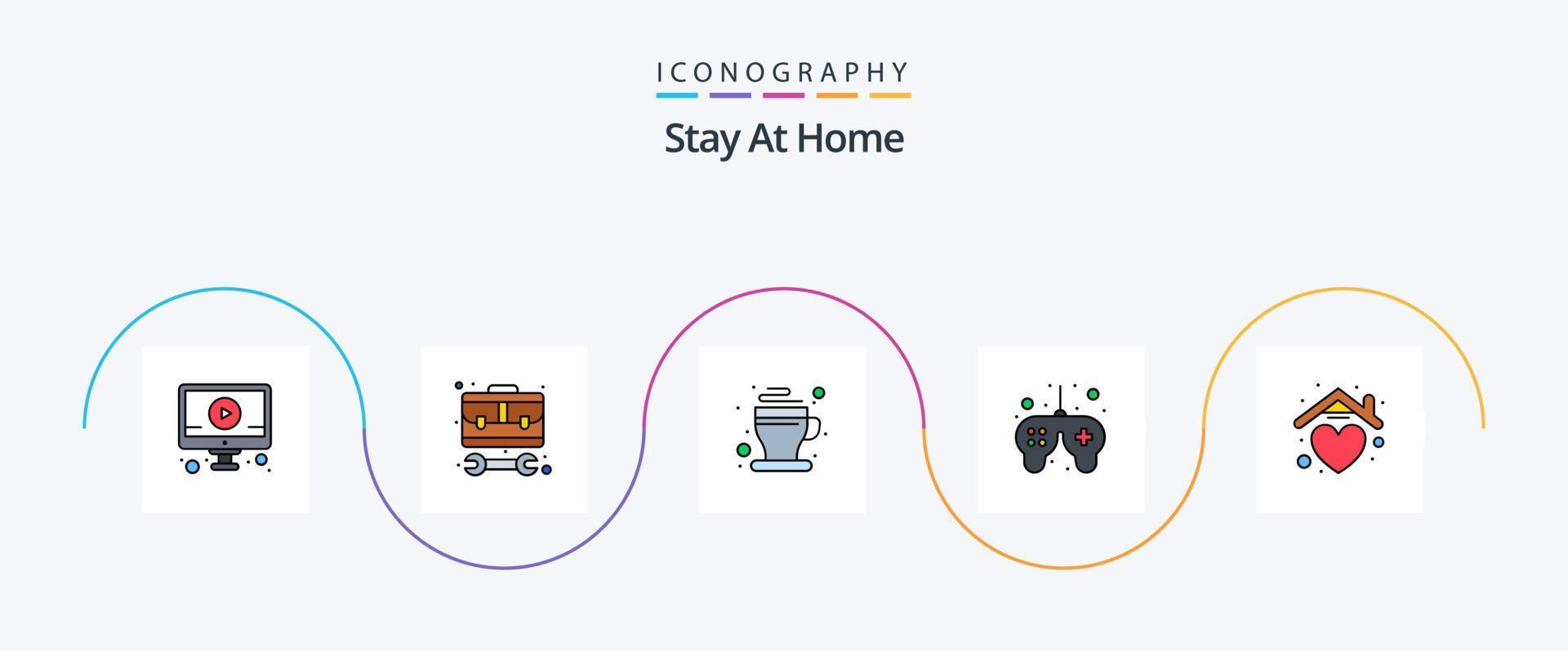 bleib zu hause zeile gefüllt flach 5 icon pack inklusive zeit. Spiel. arbeiten. frei. von vektor