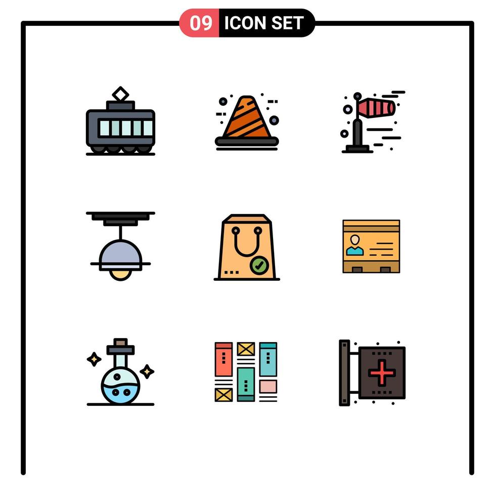Stock Vector Icon Pack mit 9 Zeilen Zeichen und Symbolen für den Handel leicht windig Lampenmöbel editierbare Vektordesign-Elemente