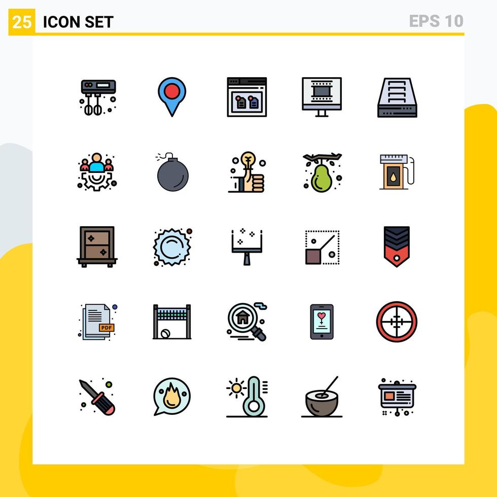 25 fylld linje platt Färg begrepp för webbplatser mobil och appar kontor arkiv låda browser arkiv Foto ram redigerbar vektor design element