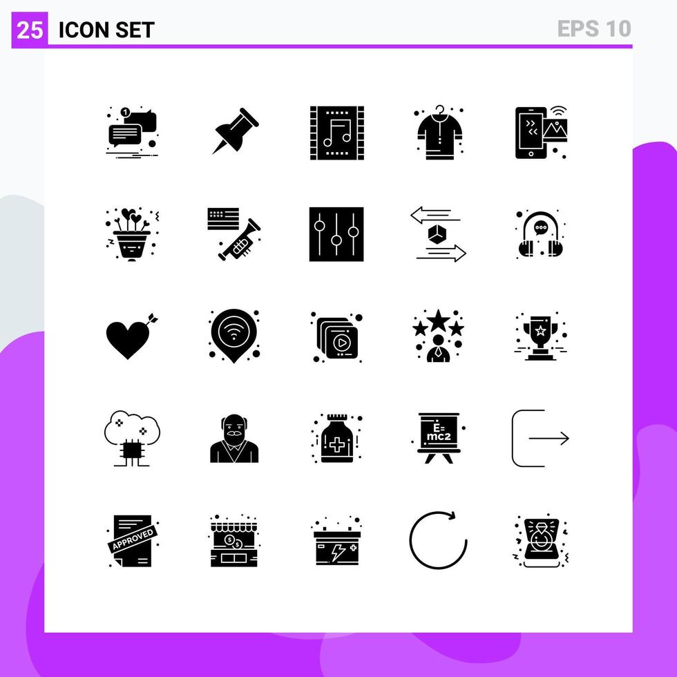 25 solides Glyphenpaket der Benutzeroberfläche mit modernen Zeichen und Symbolen von iot-Internet-Musikbild-Tuch editierbare Vektordesign-Elemente vektor