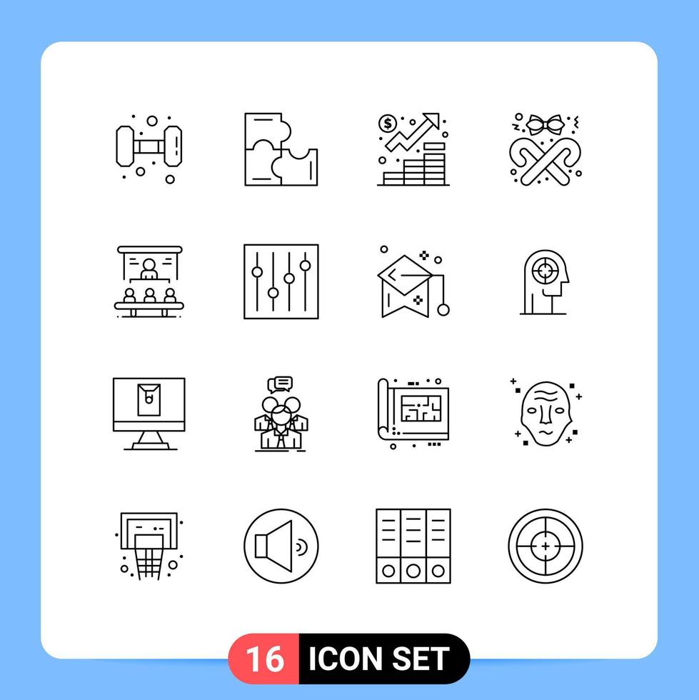 Stock Vector Icon Pack mit 16 Linienzeichen und Symbolen für Stick Candy Business Style Marketing editierbare Vektordesign-Elemente