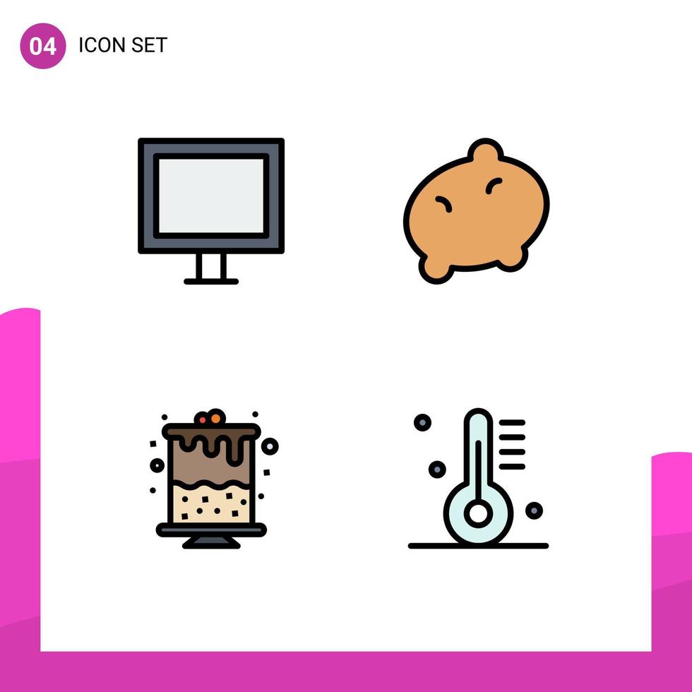 Gruppe von 4 modernen Filledline-Flachfarben für Geräte Teil TV Gemüsekochen editierbare Vektordesign-Elemente vektor