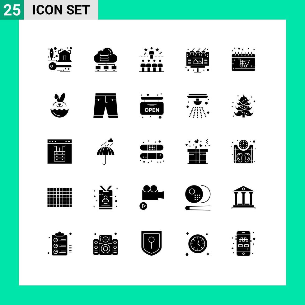 Gruppe von 25 soliden Glyphenzeichen und Symbolen für die Cloud-Werbung im Freien, oben editierbare Vektordesign-Elemente vektor