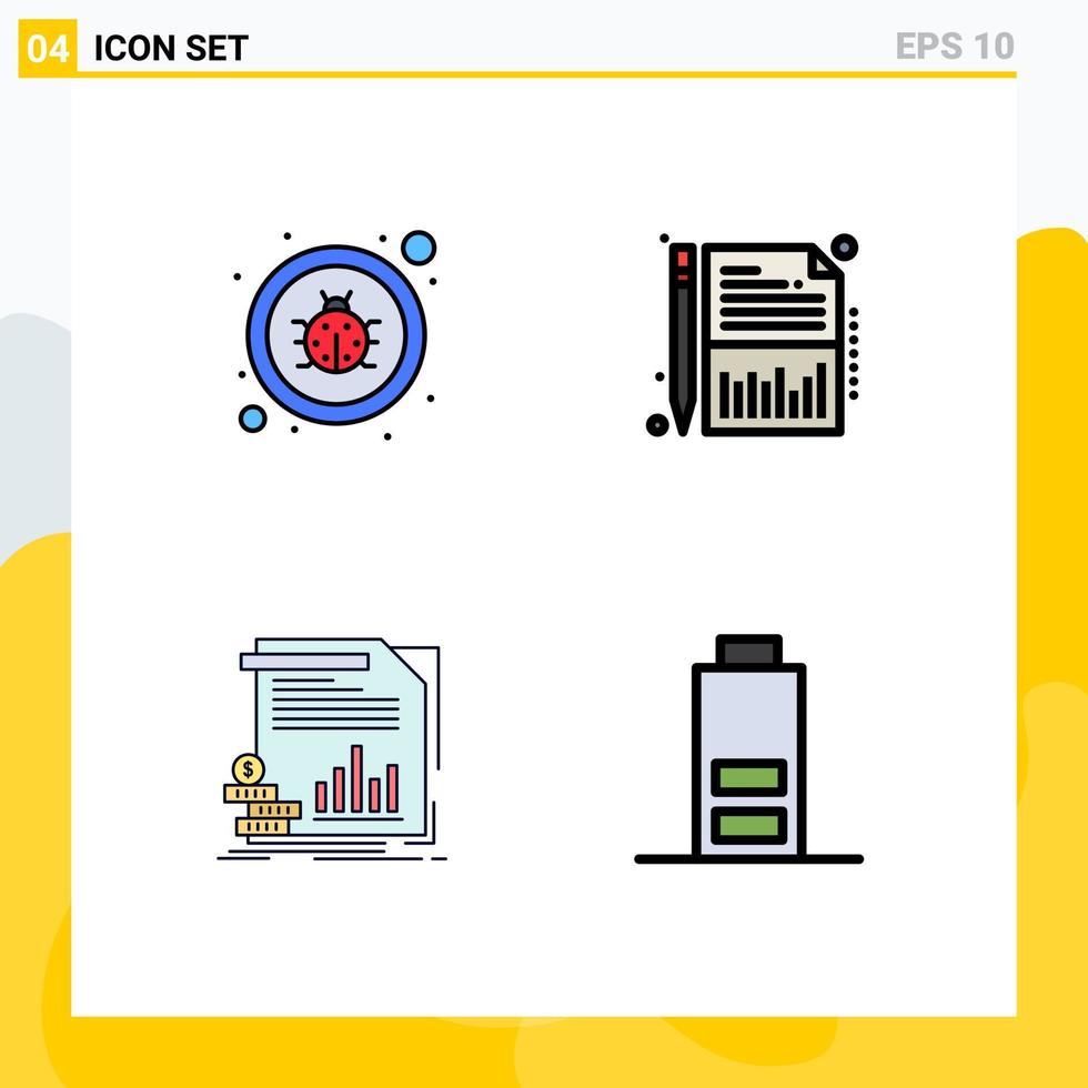 modern uppsättning av 4 fylld linje platt färger och symboler sådan som insekt finansiera virus Rapportera information redigerbar vektor design element