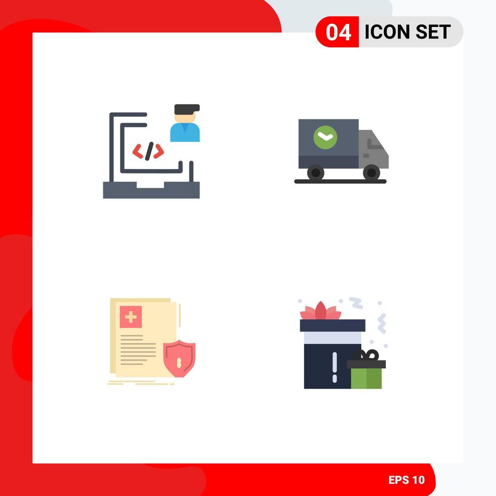 Stock Vector Icon Pack mit 4 Zeilenzeichen und Symbolen für die Codierung von LKW-Laptop-E-Commerce-Schutz editierbare Vektordesign-Elemente