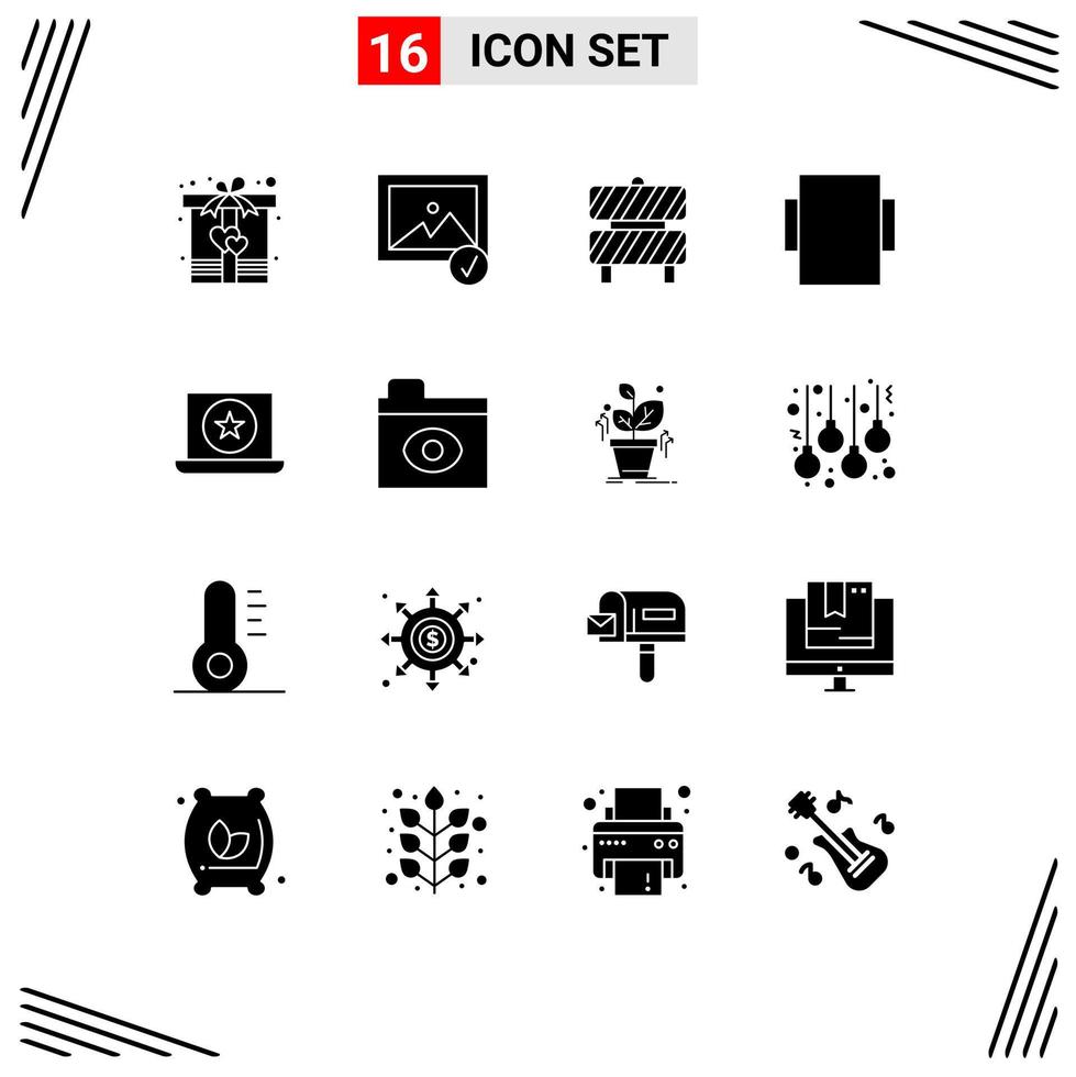Stock Vector Icon Pack mit 16 Zeilen Zeichen und Symbolen für Big Brother Laptop Vorsicht Favorit rotieren editierbare Vektordesign-Elemente