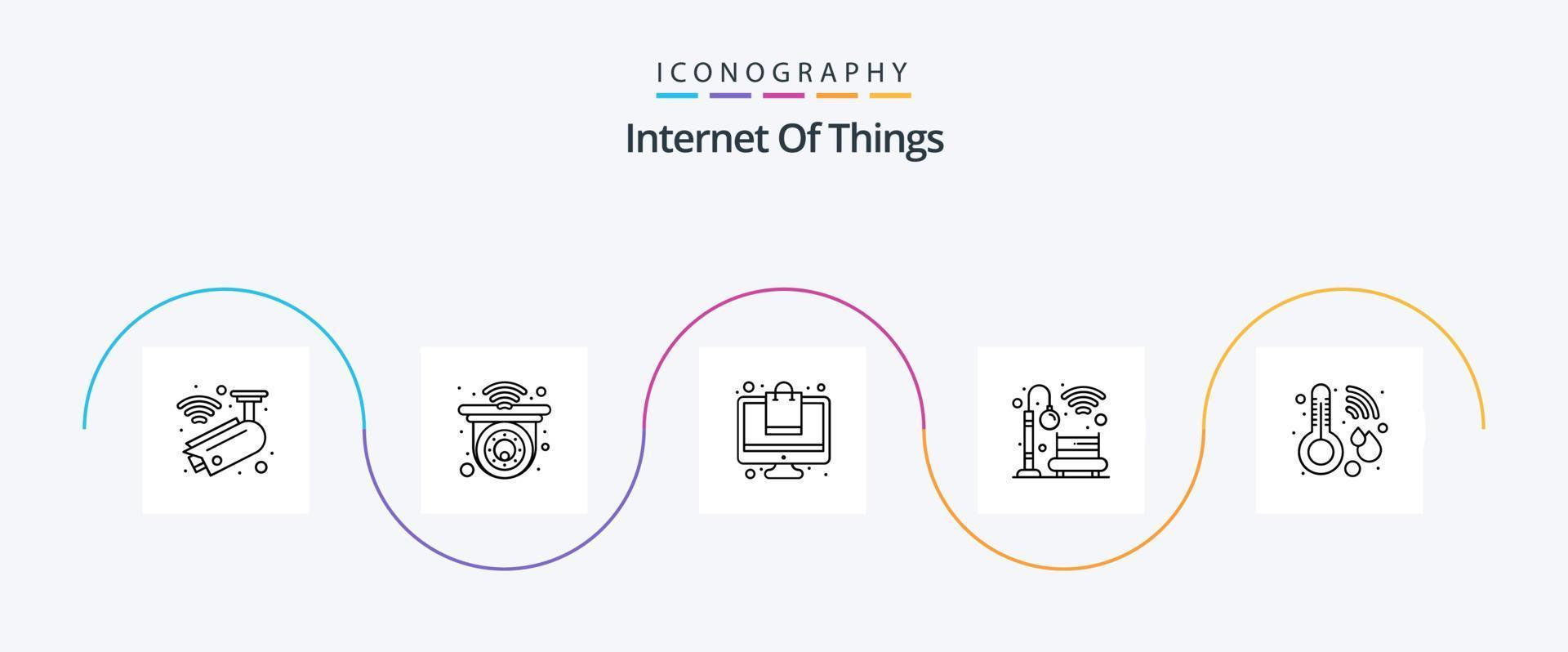 internet av saker linje 5 ikon packa Inklusive termometer. sjukvård. e-handel. parkera. bänk vektor