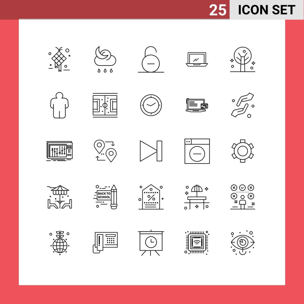 Stock Vector Icon Pack mit 25 Zeilenzeichen und Symbolen für Hardware-Desktop-Wettercomputer sicher bearbeitbare Vektordesign-Elemente