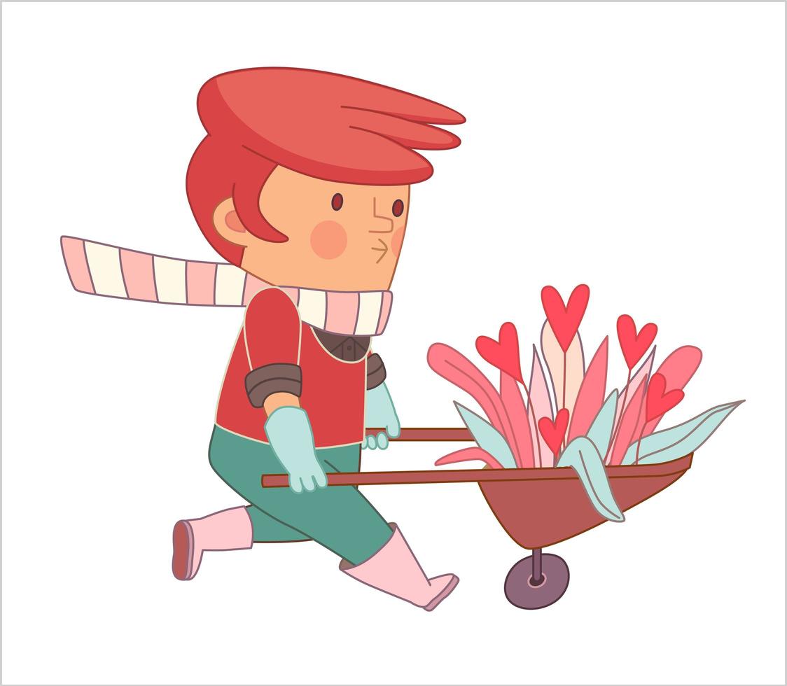 älskar trädgårdsmästare som bär handskar och rosa gummistövlar vektor