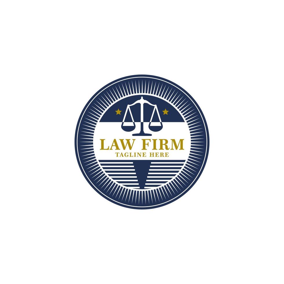 Logo der Anwaltskanzlei mit Waage der Gerechtigkeit, Illustrationen. handeln, prinzip, legales symboldesign. Vektor-Vintage-Anwalt, Anwaltsetiketten, juristisches Kanzleiabzeichen. vektor