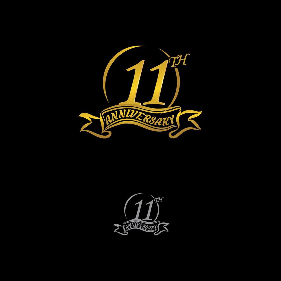 Jubiläumsvektor ungewöhnliches Etikett. elf Jahre Symbol. Geburtstag abstraktes Logo. 11. Jubiläum vektor