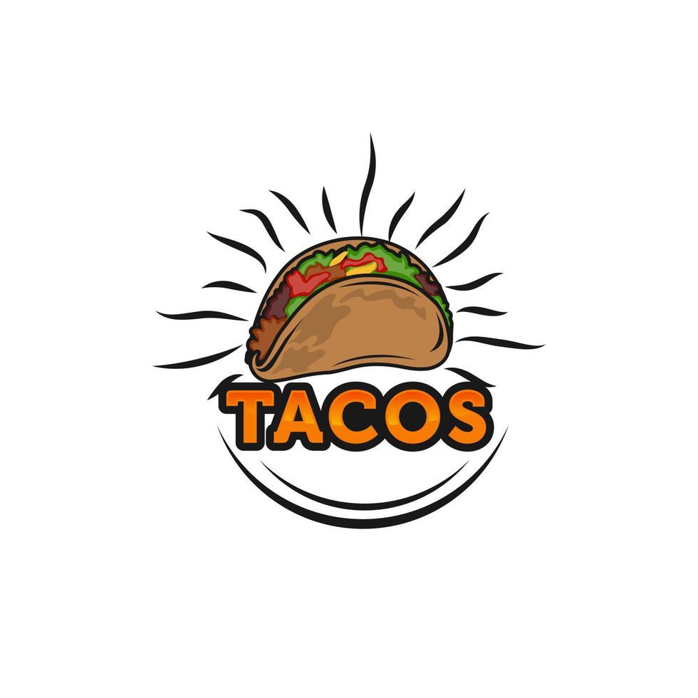 stiliserade varm, nyligen tillverkad mexikansk tacos logotyp mall, vektor illustration isolerat på vit bakgrund. kreativ tvåfärgad varm och kryddad, mexikansk taco logotyp mall, gata mat ikon