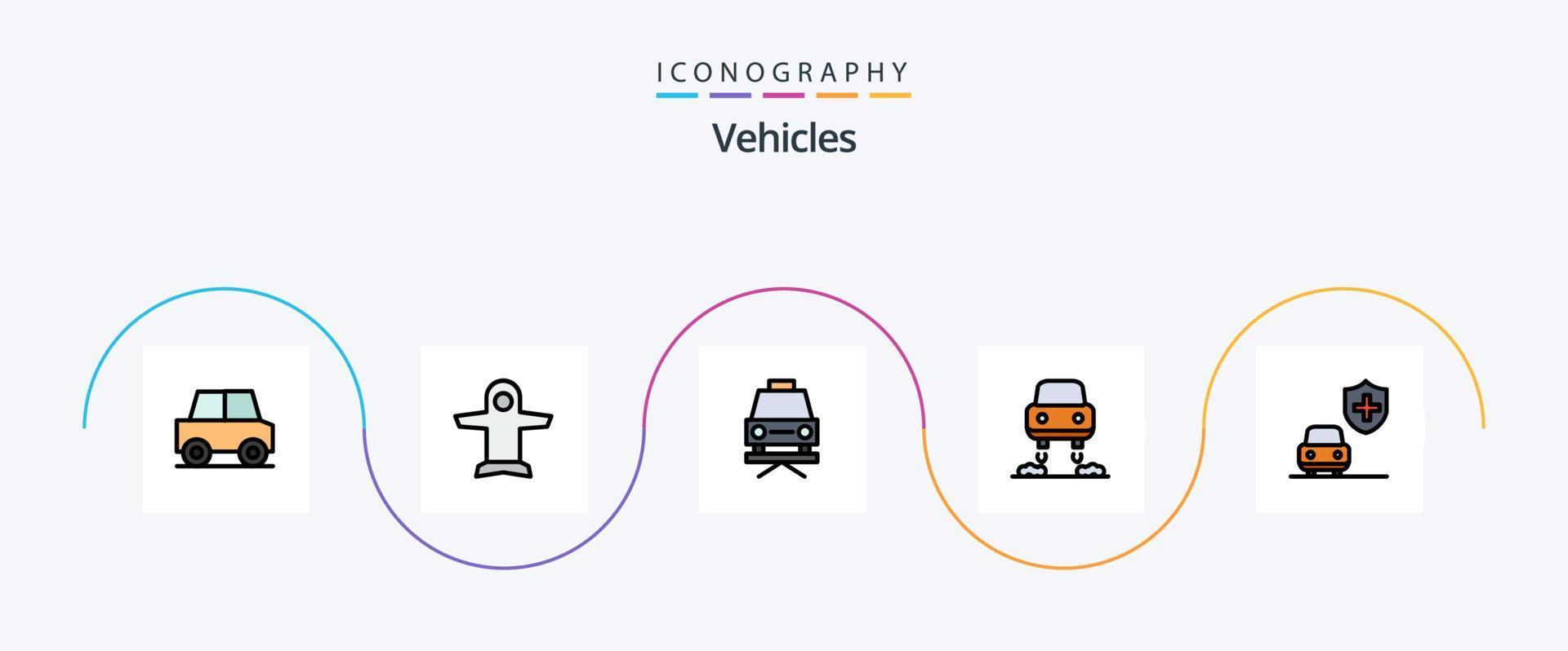 fordon linje fylld platt 5 ikon packa Inklusive . försäkring. bil. bil. flygande vektor