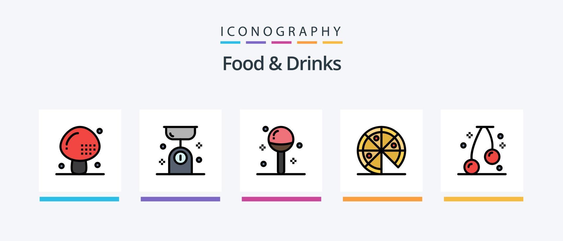 mit Speisen und Getränken gefülltes 5-Icon-Pack inklusive Essensbilanz. Gleichgewicht. Kochen. Pizza. Snack. kreatives Symboldesign vektor