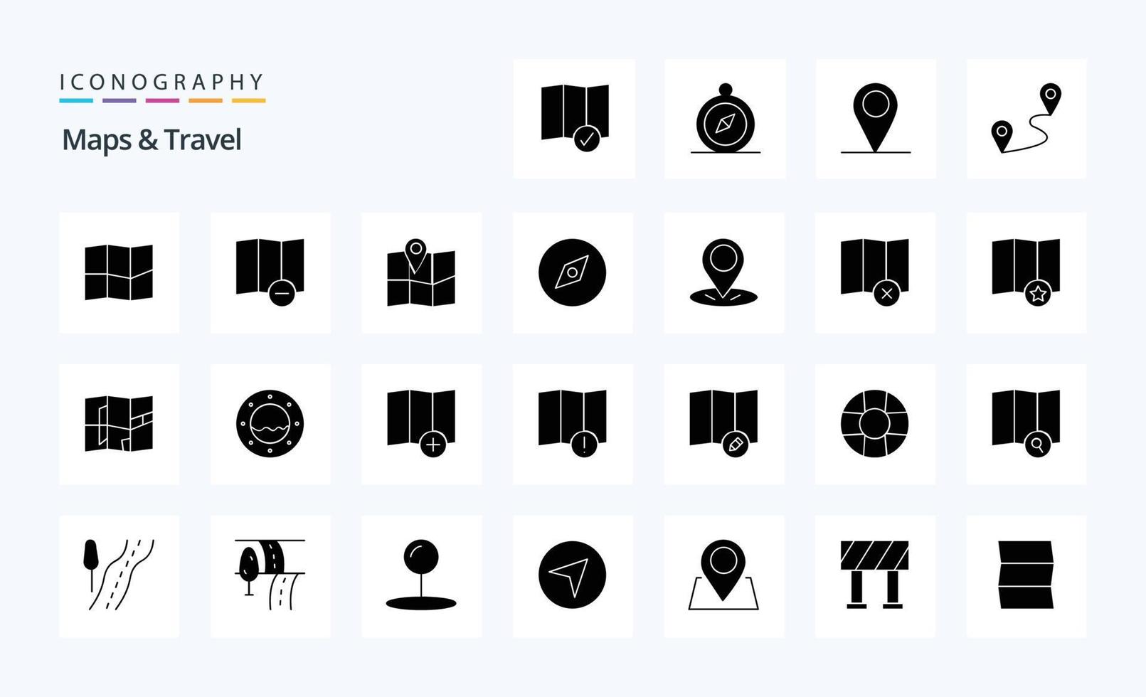 25 Karten reisen solides Glyphen-Icon-Pack vektor