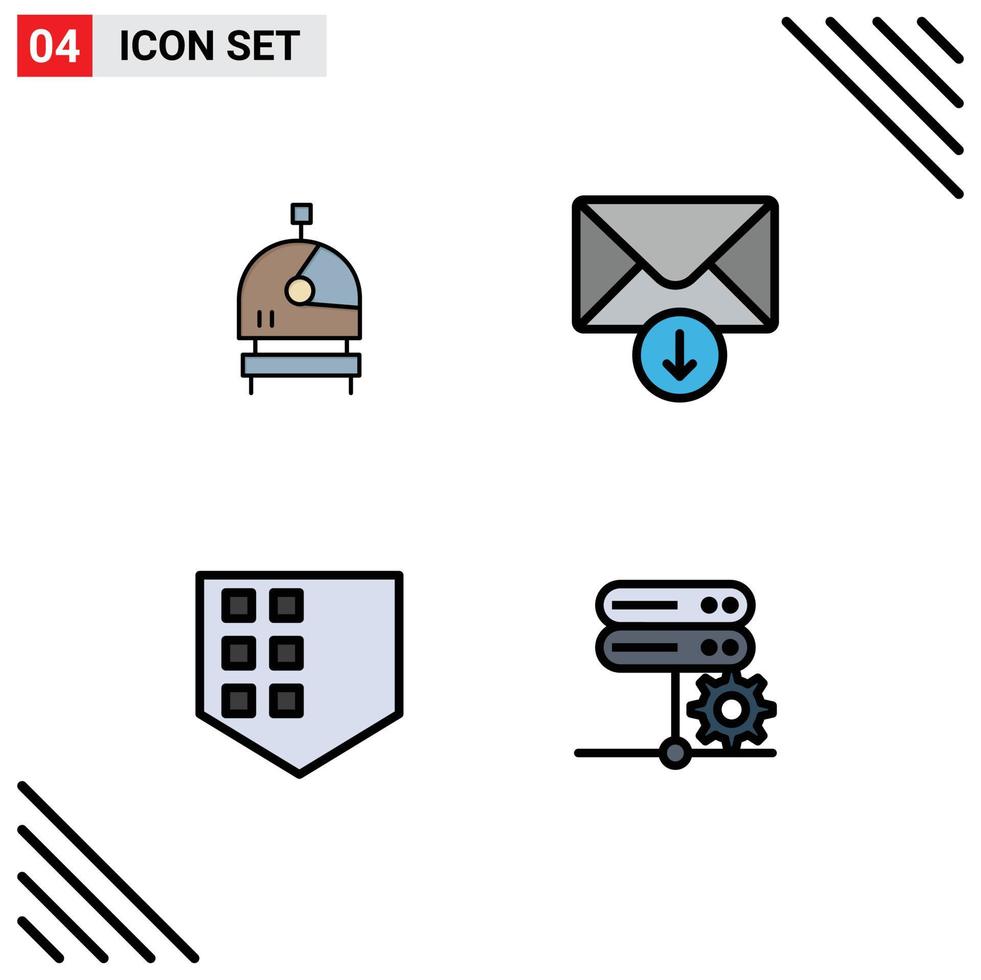 Filledline Flat Color Pack mit 4 universellen Symbolen der Astronautendatenbank Mail Protect Server editierbare Vektordesign-Elemente vektor