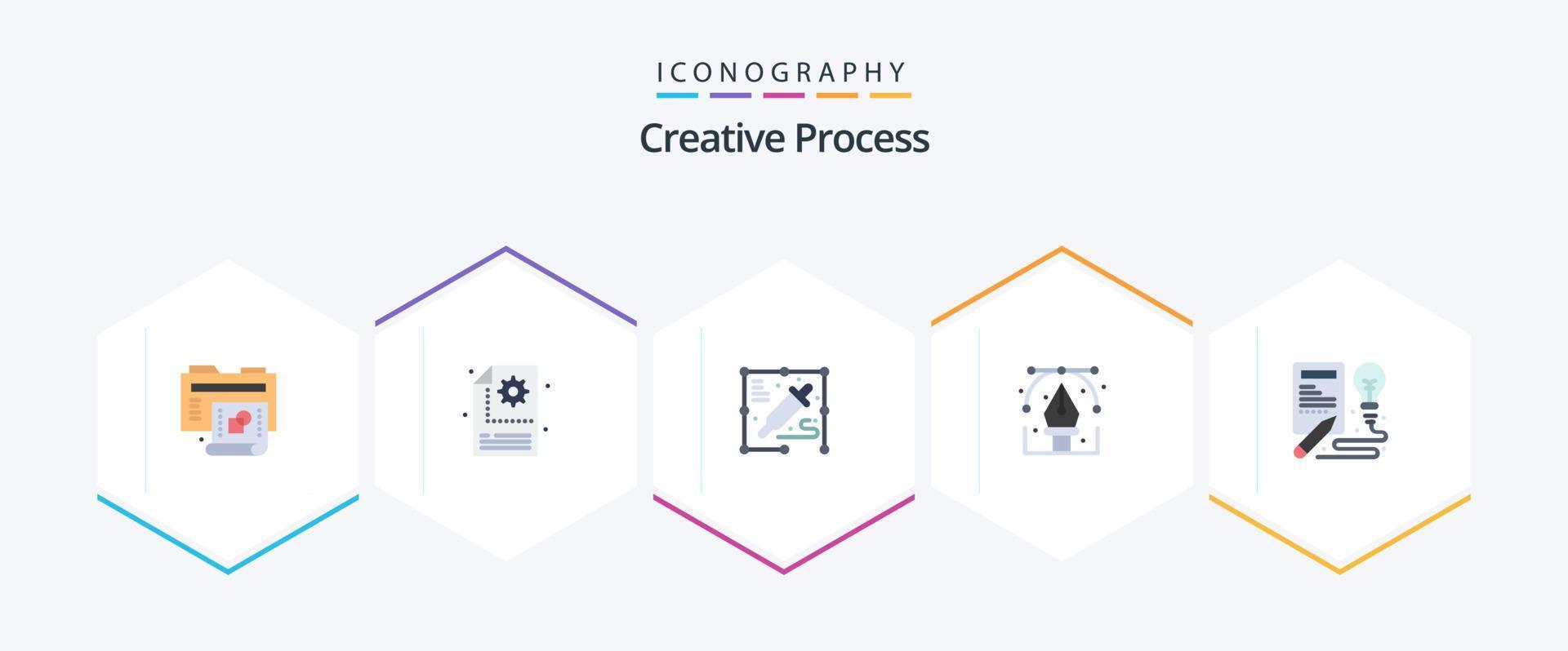 kreativer Prozess 25 Flat Icon Pack inklusive Idee. Stift. Farbe wählen. Grafik. Design vektor