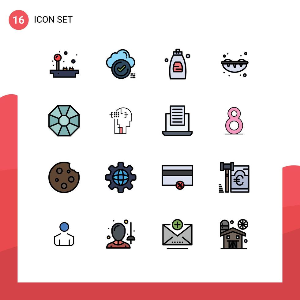 Gruppe von 16 modernen, flachen, farbgefüllten Linien, die für Juwelen-Sommer-Checkliste, süße Seife, editierbare, kreative Vektordesign-Elemente gesetzt werden vektor